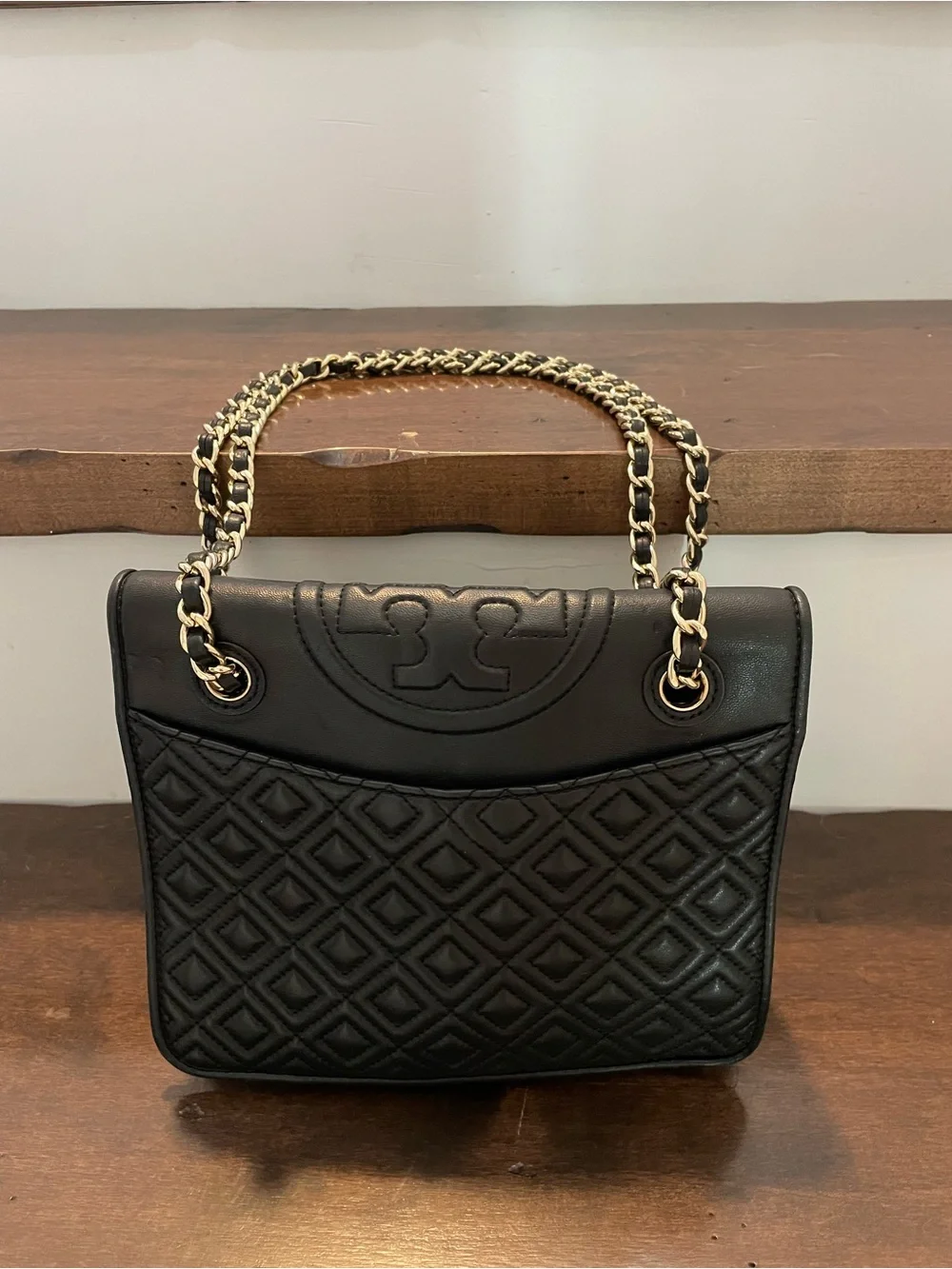 Tory Burch Black Quilted Leather Chain-Handle Shoulder Bag/crossbody